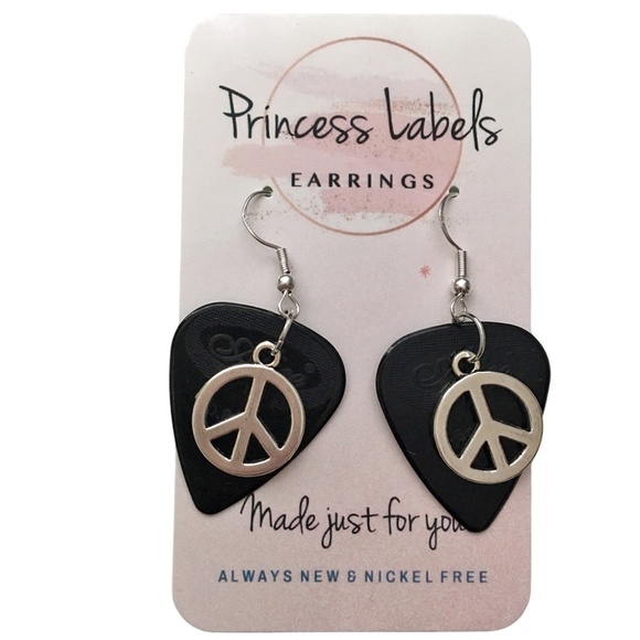 HAND Crafted Earrings Recycled Guitar Picks Seeking Peace in a Dark World - Picture 5 of 7